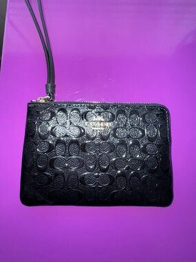 Coach Black Embossed Signature Leather Wristlet